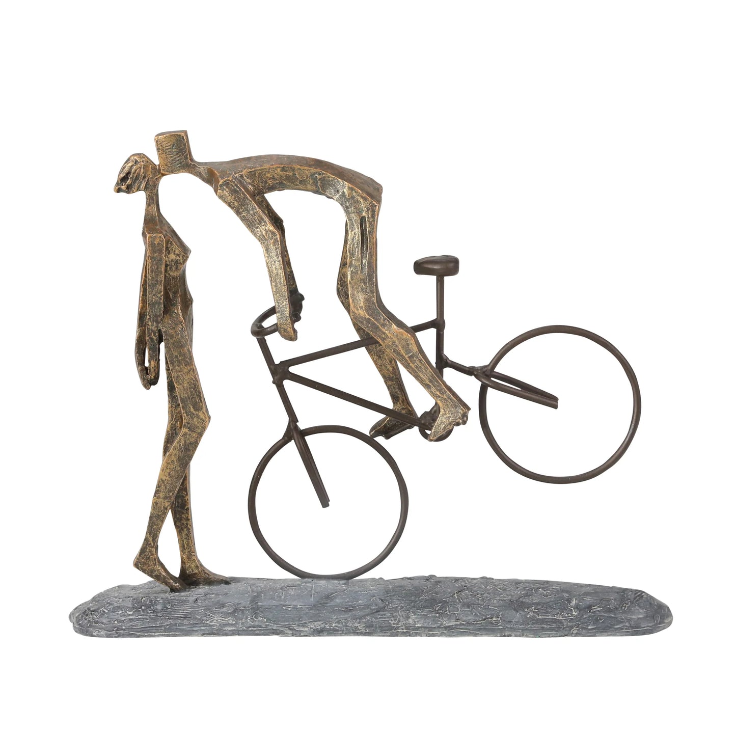 Polyresin 11.5" Kissing Couple w/Bike Bronze Sculpture