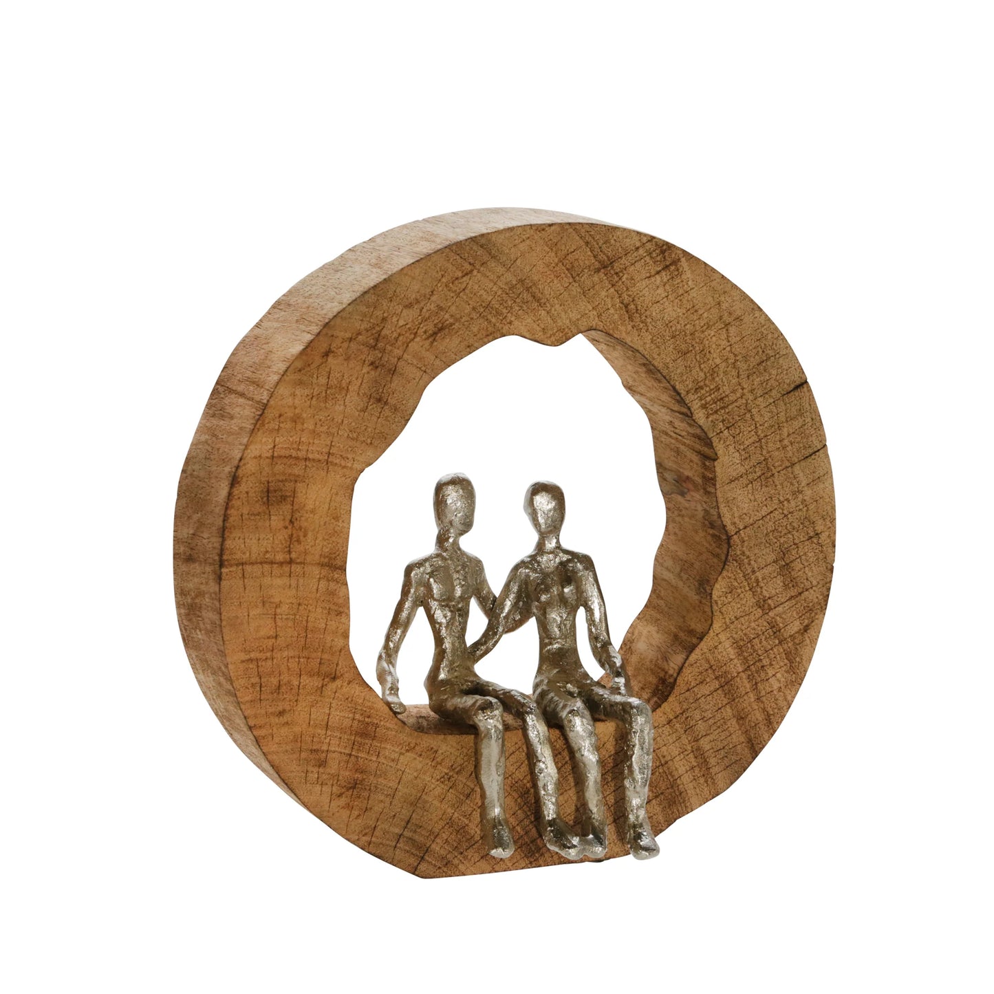 Aluminum Couple in Mango Wood Silver/Brown Sculpture