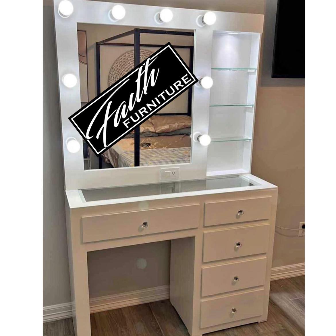 Vanity with Glass Shelves (One Side)