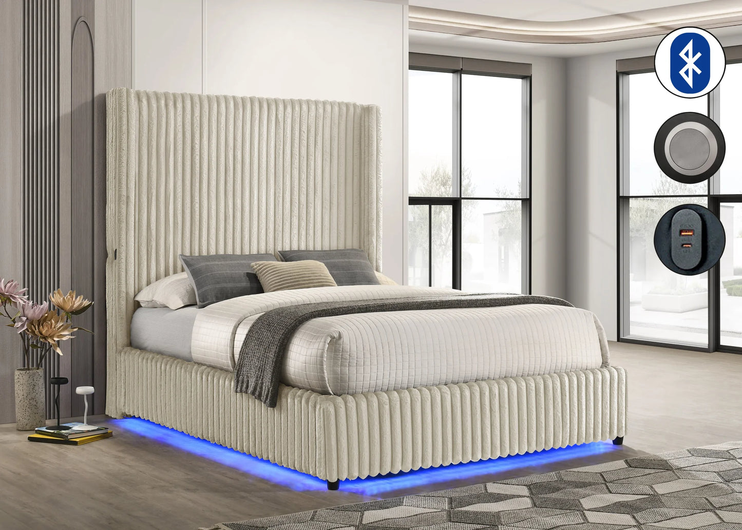 Melinda Bedframe  w/Bluetooth speaker, USB