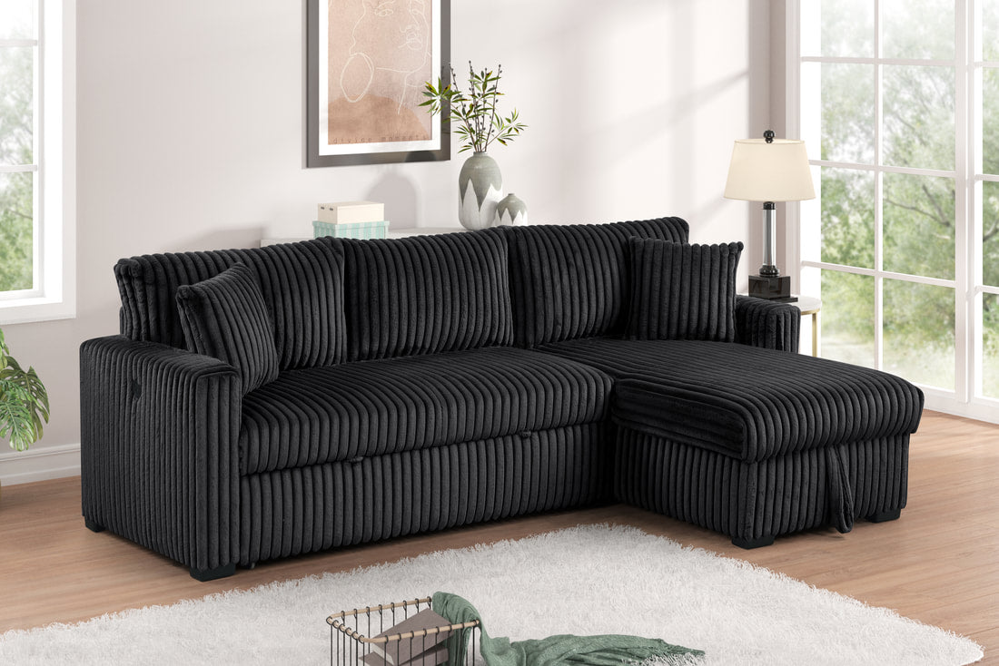 Aria Black Sectional With Pull-Out Bed & Storage Chaise