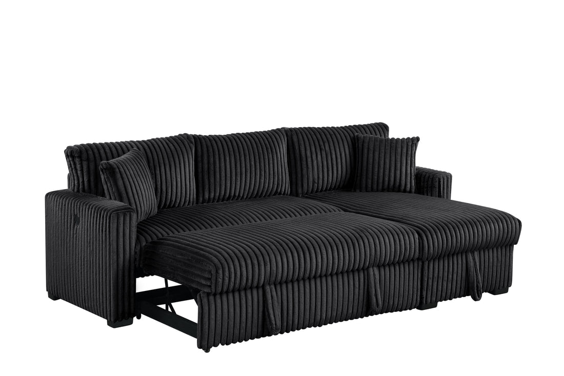 Aria Black Sectional With Pull-Out Bed & Storage Chaise
