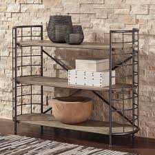 Industrial Solid Wood/Metal Low Bookcase with Curved Ends