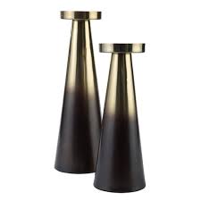 Candle Holder Set 2 Gold Finish /Brown