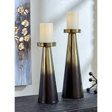 Candle Holder Set 2 Gold Finish /Brown