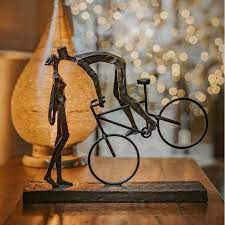 Polyresin 11.5" Kissing Couple w/Bike Bronze Sculpture