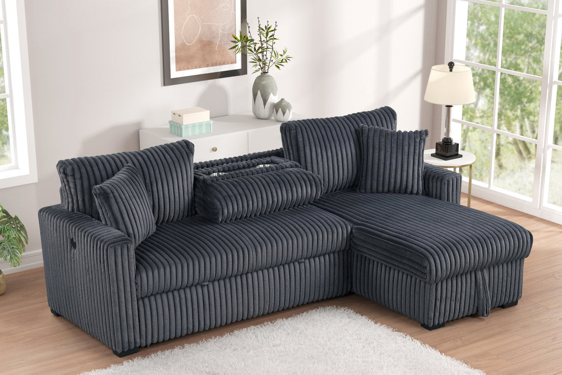 Aria Charcoal Sectional With Pull-Out Bed & Storage Chaise