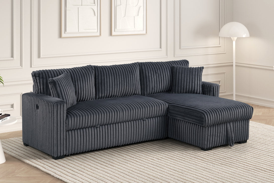 Aria Charcoal Sectional With Pull-Out Bed & Storage Chaise