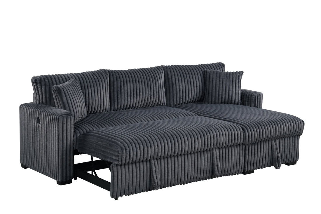 Aria Charcoal Sectional With Pull-Out Bed & Storage Chaise