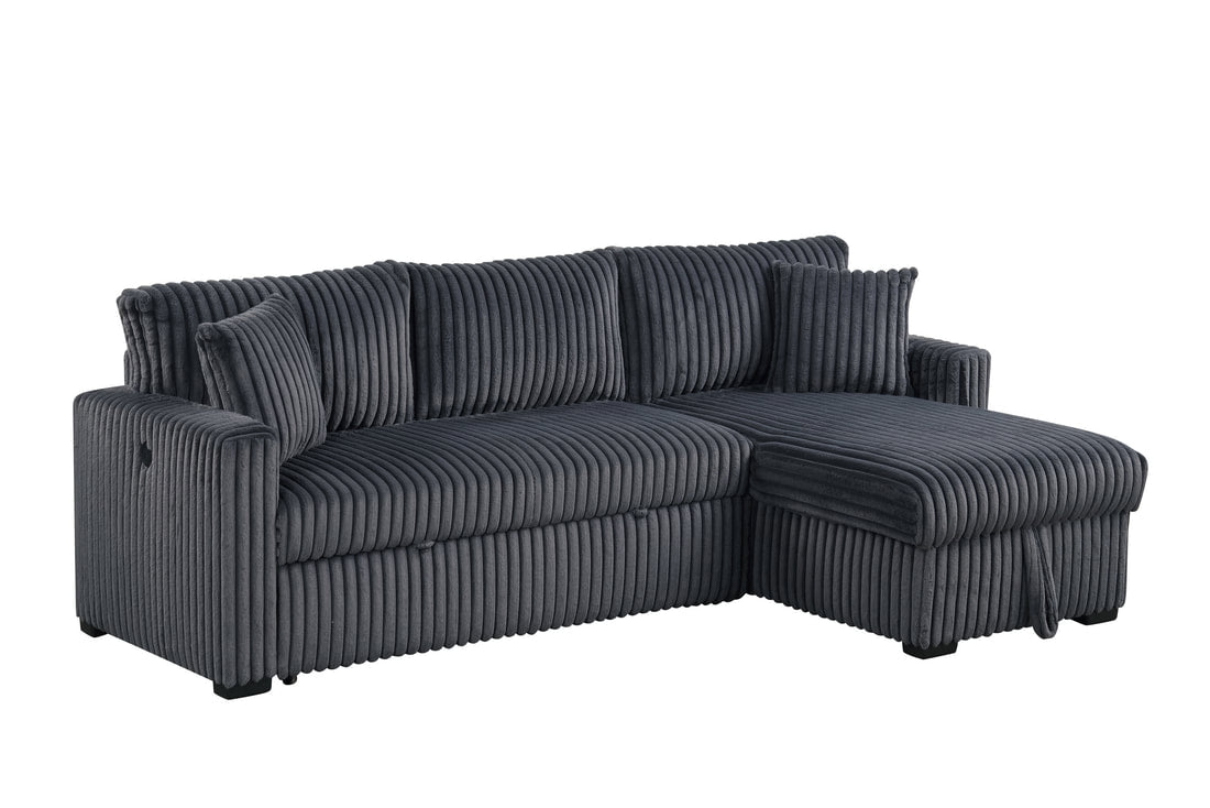 Aria Charcoal Sectional With Pull-Out Bed & Storage Chaise